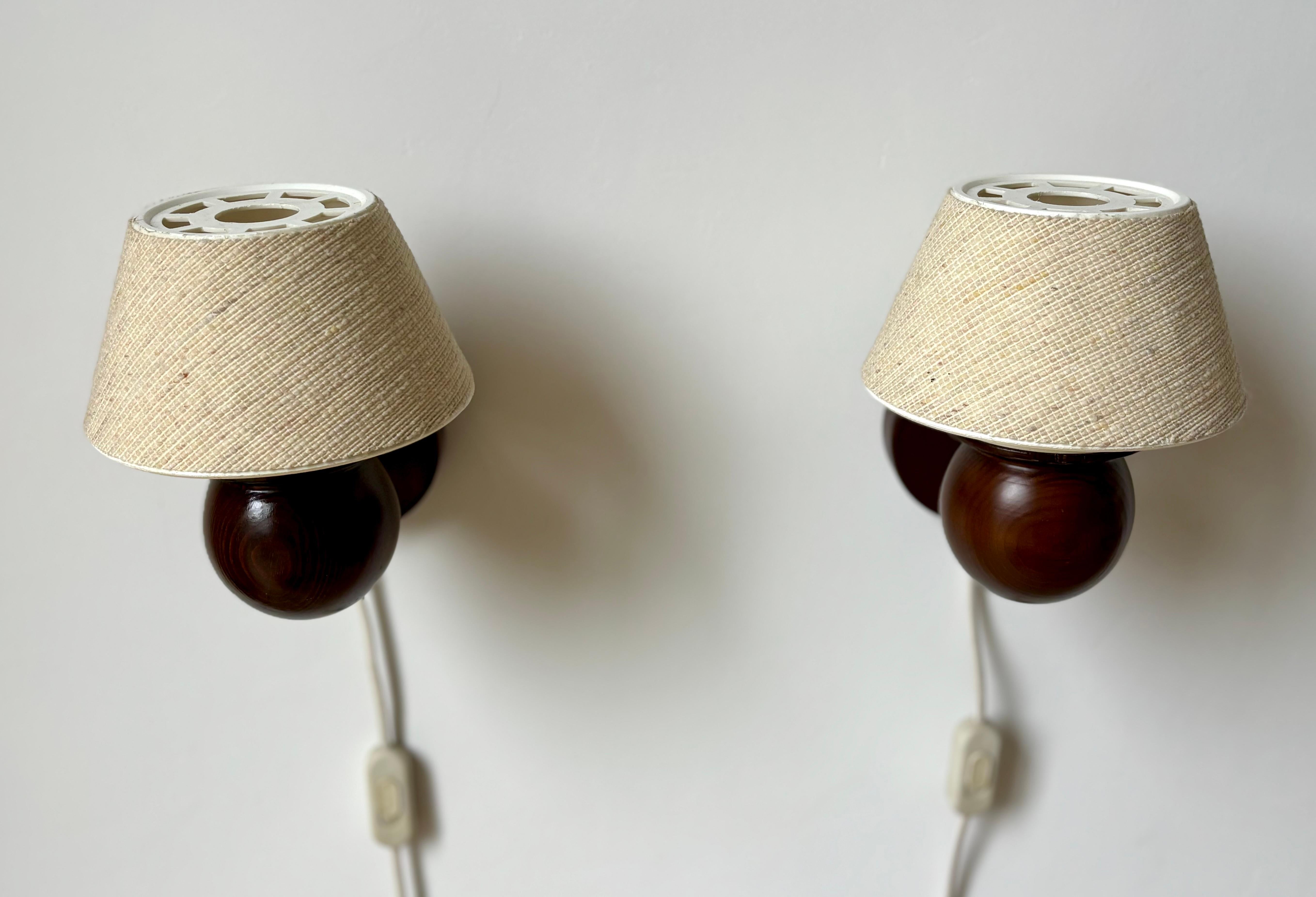 Late 20th Century Solbackens Svarveri Dark Stained Wall Lights, 1970s For Sale