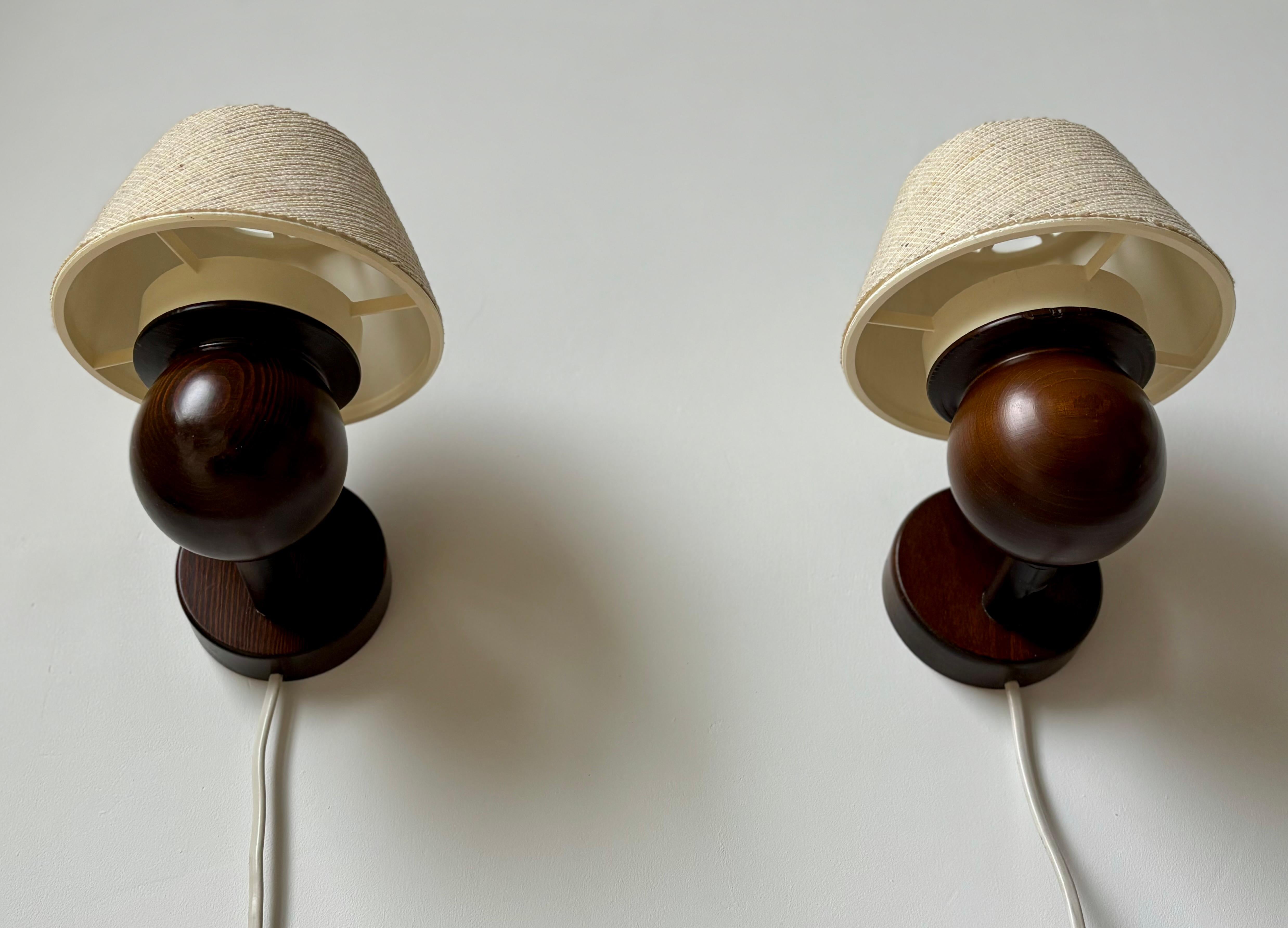 Textile Solbackens Svarveri Dark Stained Wall Lights, 1970s For Sale