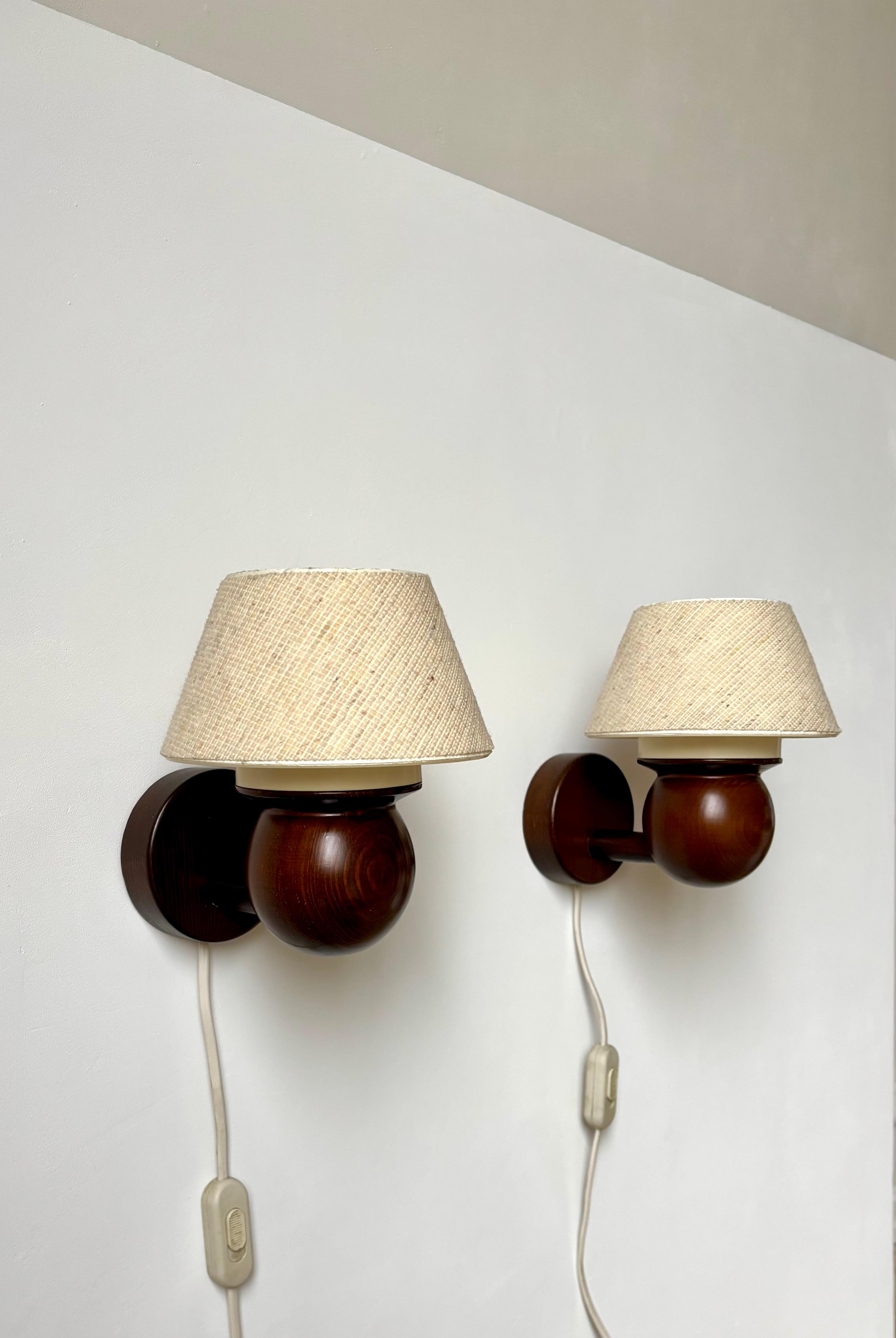Solbackens Svarveri Dark Stained Wall Lights, 1970s For Sale 1