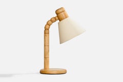 Solbackens Svarveri, Table Lamp, Pine, Fabric, Sweden, 1970s