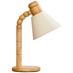 Solbackens Svarveri, Table Lamp, Pine, Fabric, Sweden, 1970s