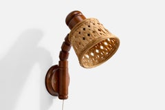 Solbackens Svarveri, Wall Light, pin, rotin, Suède, 1970