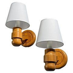 Solbackens Svarveri, Wall Lights, Pine, Fabric, Sweden, 1960s