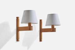 Solbackens Svarveri, Wall Lights, Pine, Fabric, Sweden, 1970s
