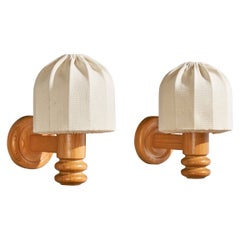 Solbackens Svarveri, Wall Lights, Kiefer, Stoff, Schweden, 1970er
