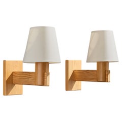 Solbackens Svarveri, Wall Lights, Pine, Fabric, Sweden, 1970s