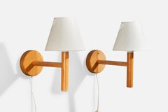 Solbackens Svarveri, Wall Lights, Pine, Fabric, Sweden, 1980s