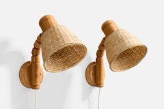 Solbackens Svarveri, Apliques, Pino, Ratán, Suecia, 1970s