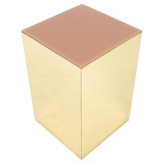 VENDIDA 06/02/25 Mesa auxiliar de pedestal de 2 caras Ello Mid Century Pink Glass and Brass