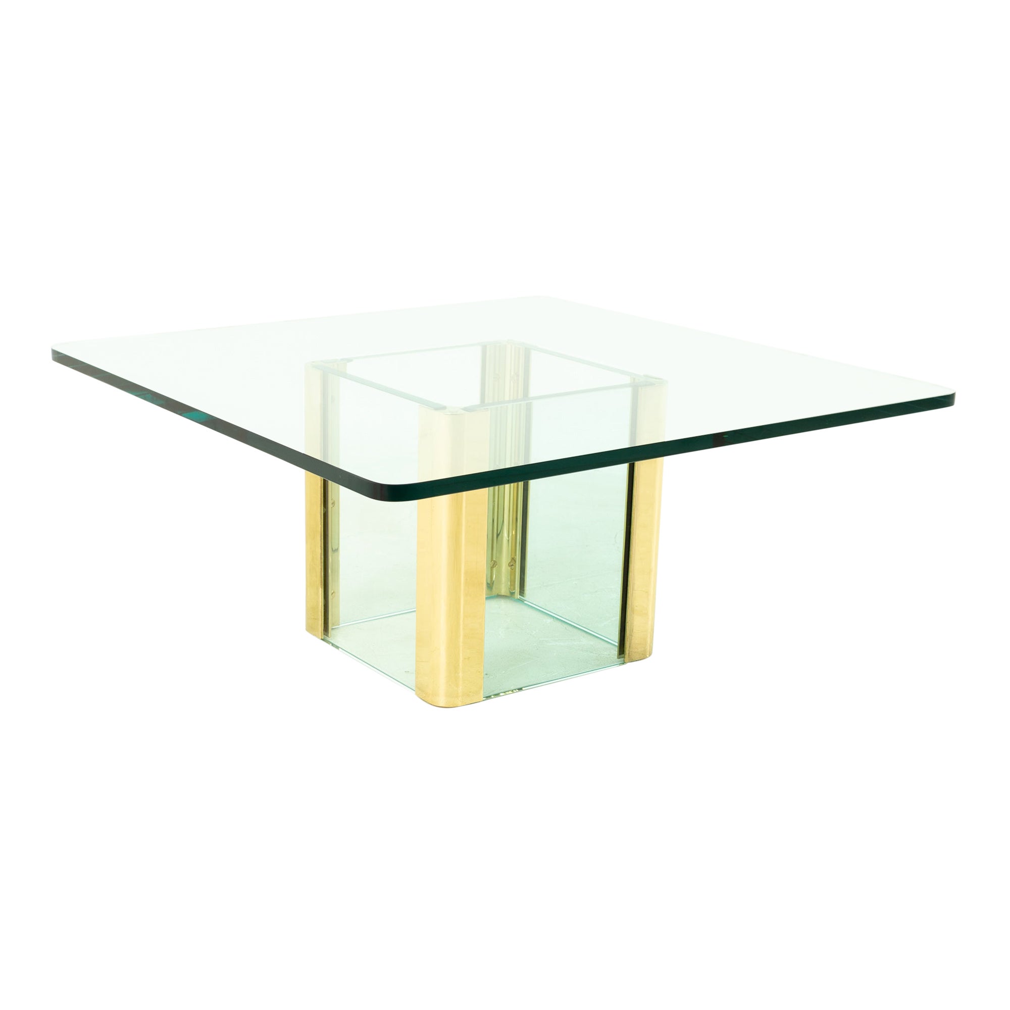 SOLD 07/01/25 Pace Mid Century Brass and Glass Pedestal Base Coffee Table