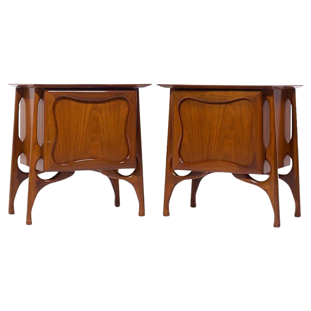 SOLD 07/07/25 Mid Century Sculptural Walnut Nightstands - Pair
