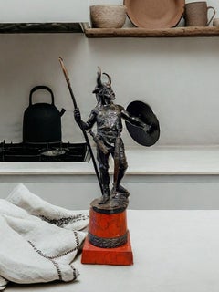 c.1900 "Norwegian VIKING" Bronze Sculpture on Rouge Griotte Marble Base