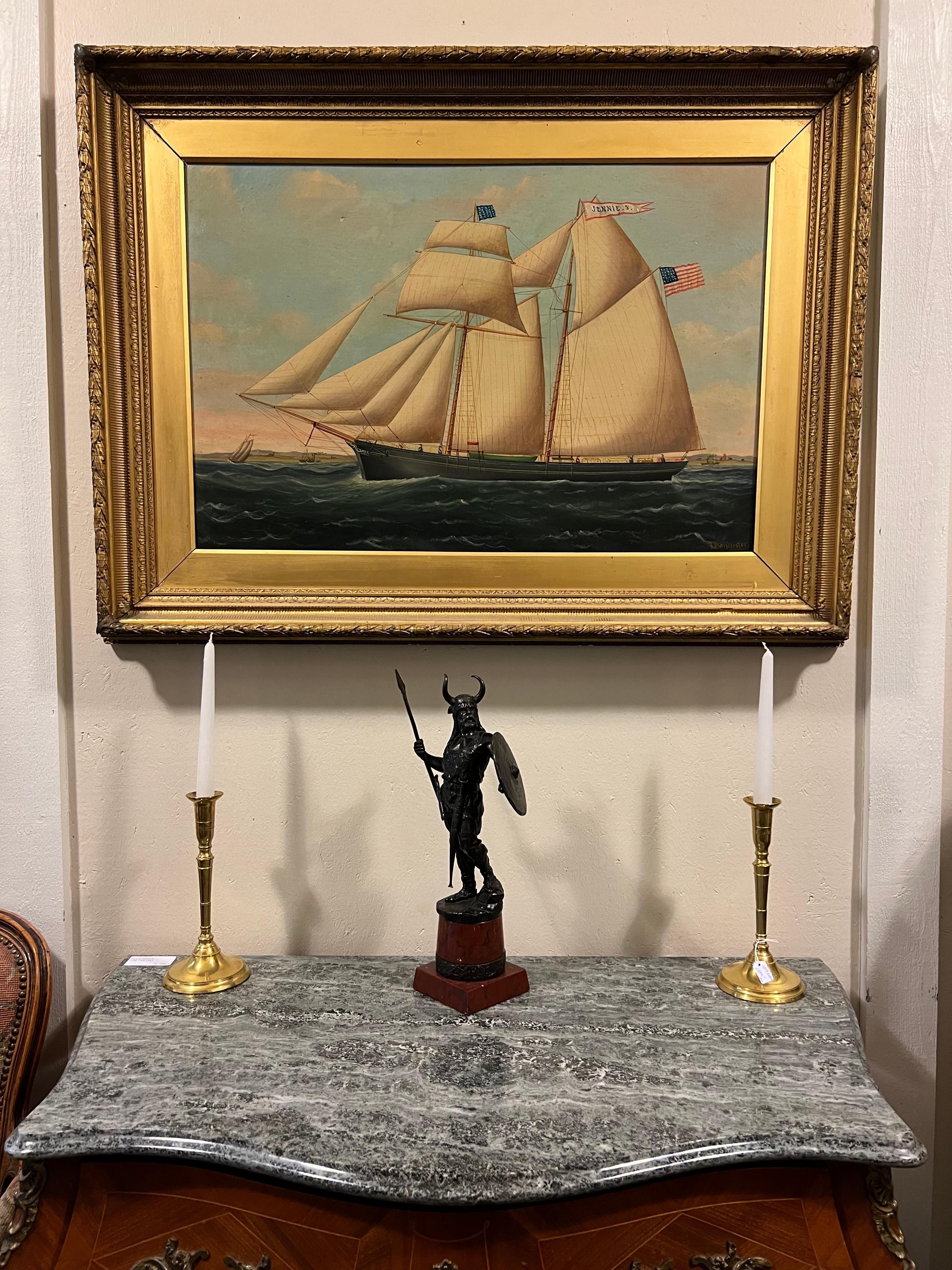 Céramique Sculpture norvégienne VIKING sur socle en marbre rouge griotte, vers 1900 en vente