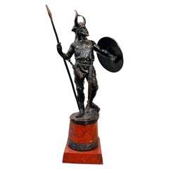 c.1900 "Norwegian VIKING" Bronze Sculpture on Rouge Griotte Marble Base