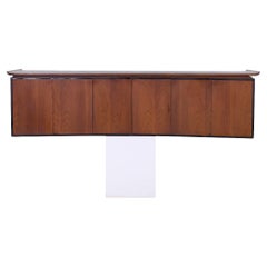 Harvey Probber Style Mid Century Walnut Wall Mounted Curved Credenza