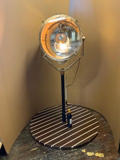 Sold Brass Ship's Searchlight Mounted to a Ship's Decking Pedestal