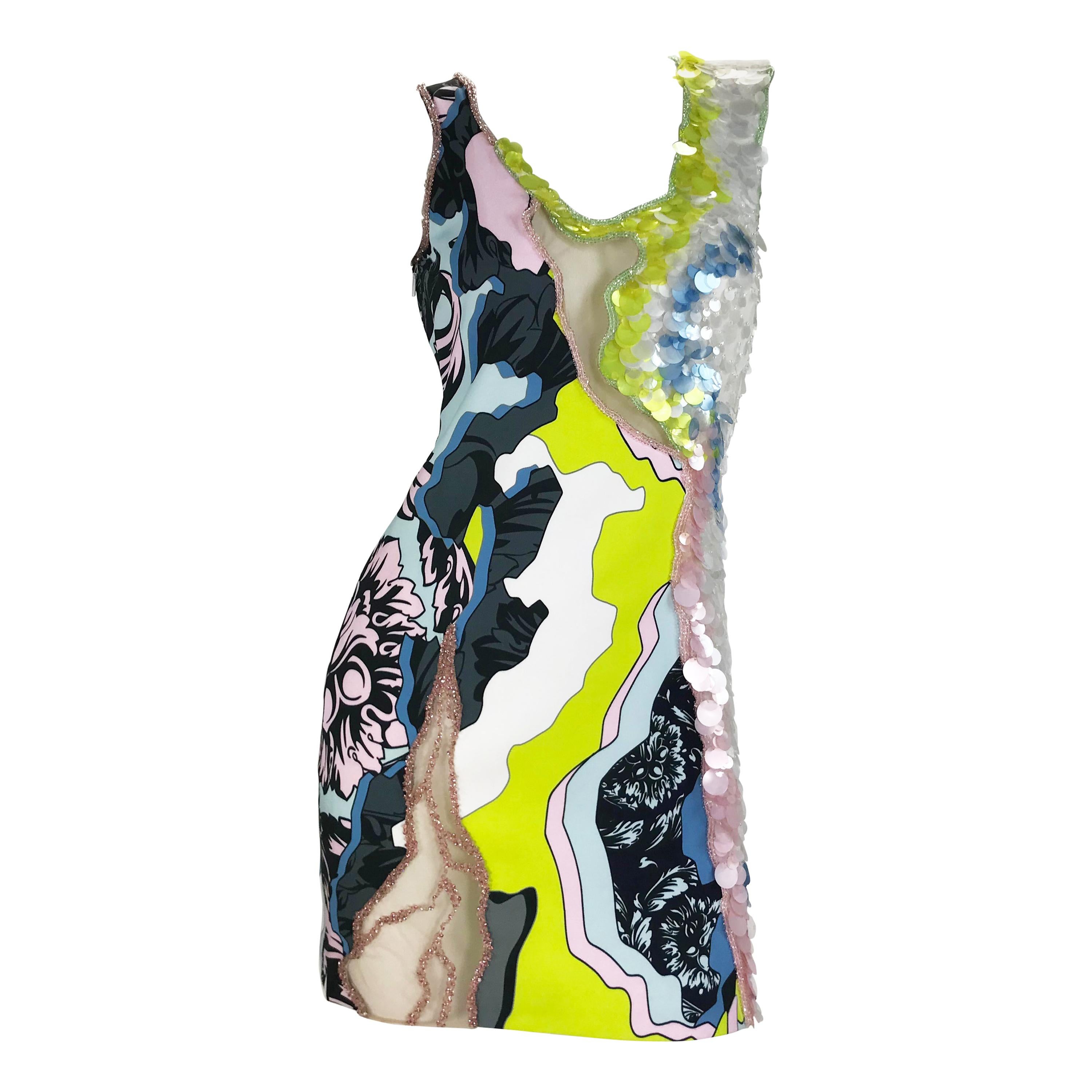 Sold Out Everywhere Versace Embellished Printed Silk and Nude Tulle Dress