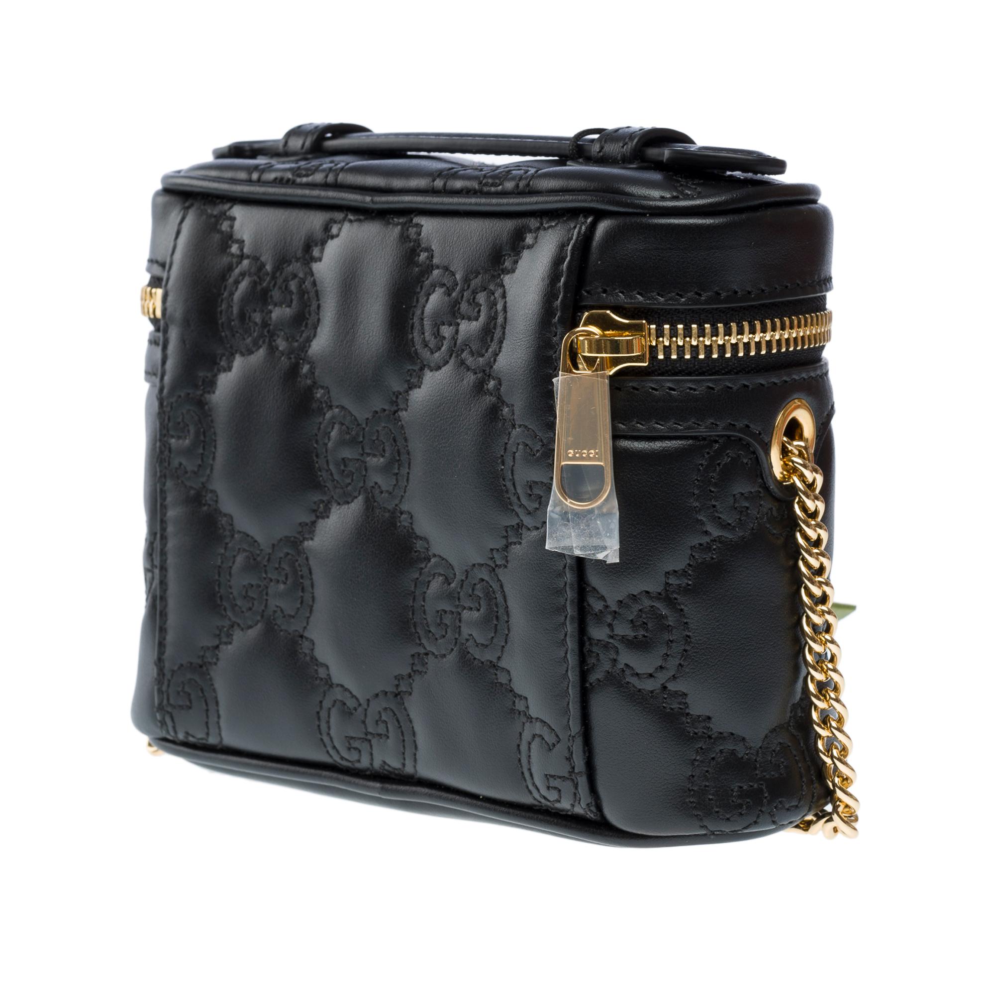 Sold Out - New Gucci GG Mini shoulder bag in black quilted leather , GHW For Sale 2