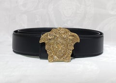 SOLD OUT!!! New VERSACE CRYSTAL 3D MEDUSA BLACK LEATHER BELT 90/36