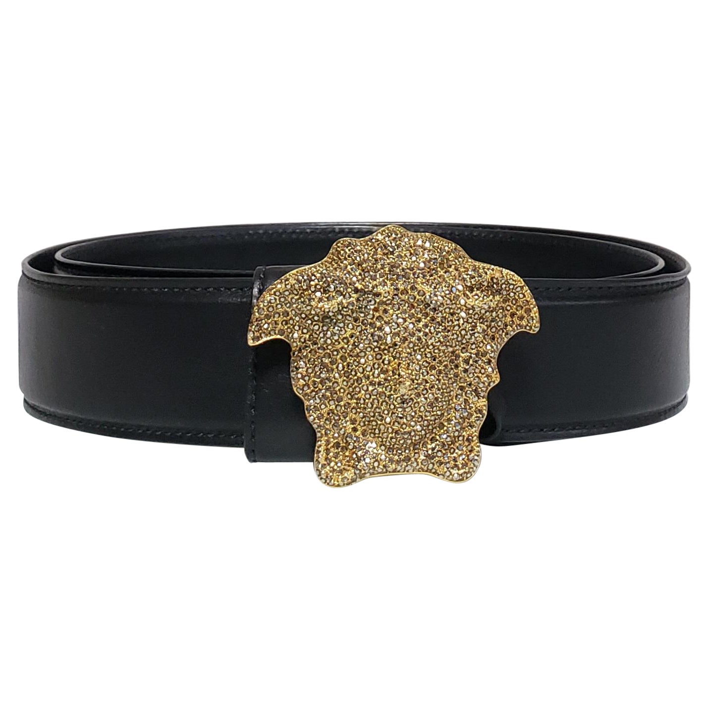 AUSVERKAUFT!!! VERSACE KRISTALL 3D MEDUSA SCHWARZE LEDERGÜRTEL AUS VERSACE 90/36