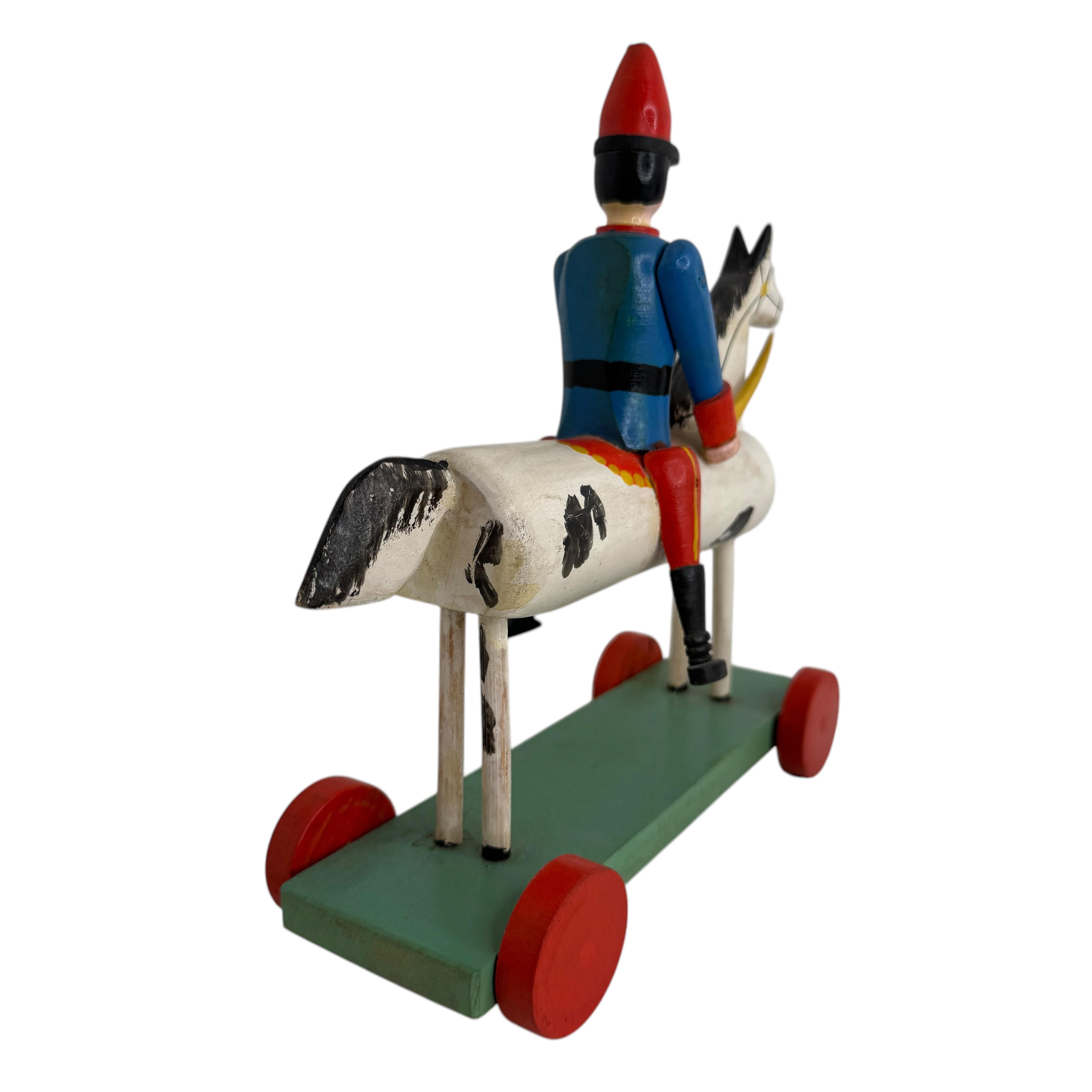 Soldado a Caballo Tirar Juguete Vintage Arte Popular Montañas de Mineral, Alemán, Años 50 en Bueno estado para la venta en Nuernberg, DE