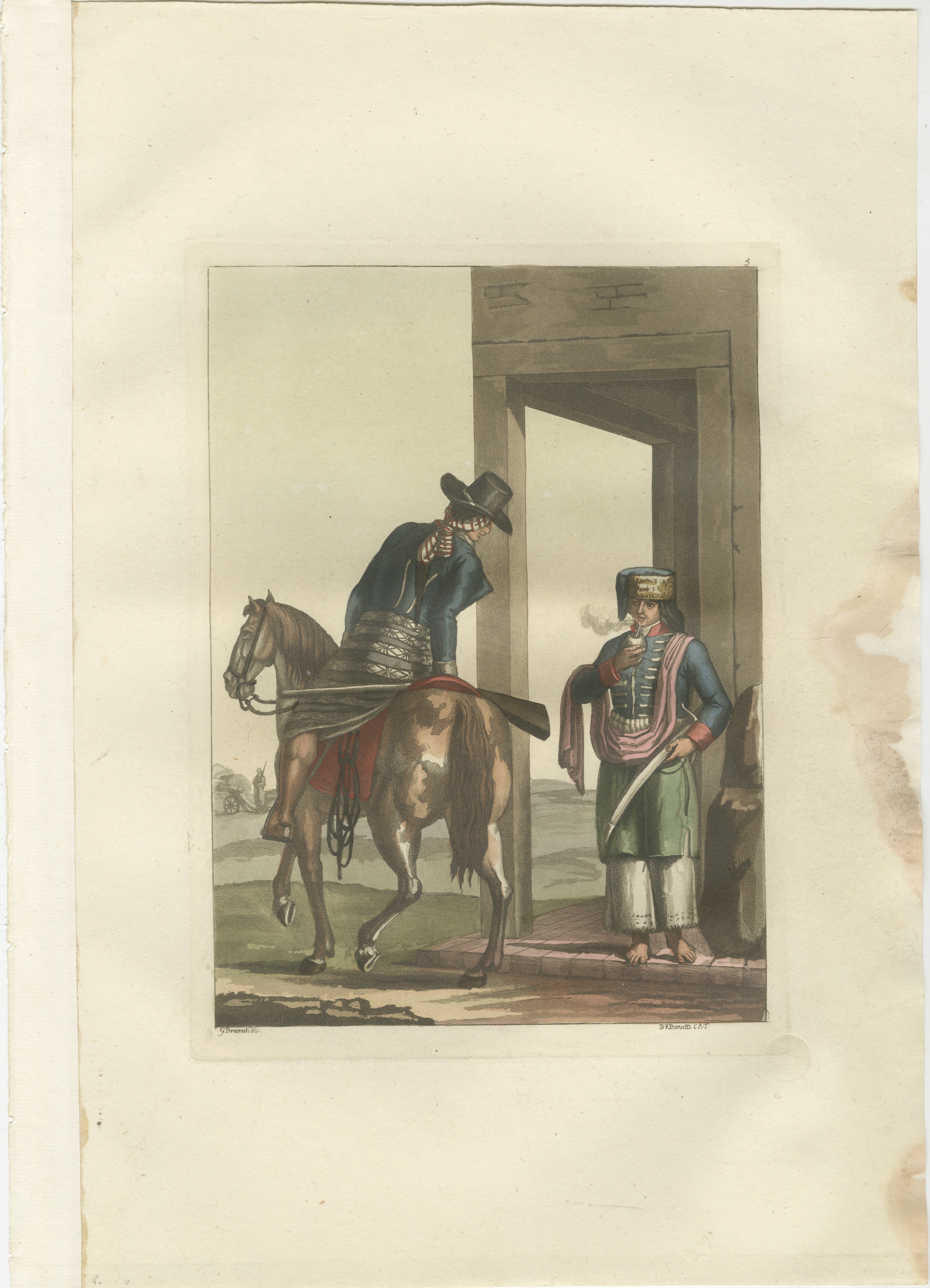 Estampe ancienne - Soldats au Rio de la Plata, plage orientale - Ferrario-Bonatti 1821

Cette vibrante gravure à l'eau-forte colorée à la main, intitulée 