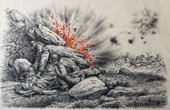Soldiers Cover During Battle – Original War Illustration by Charles Burki, 1953