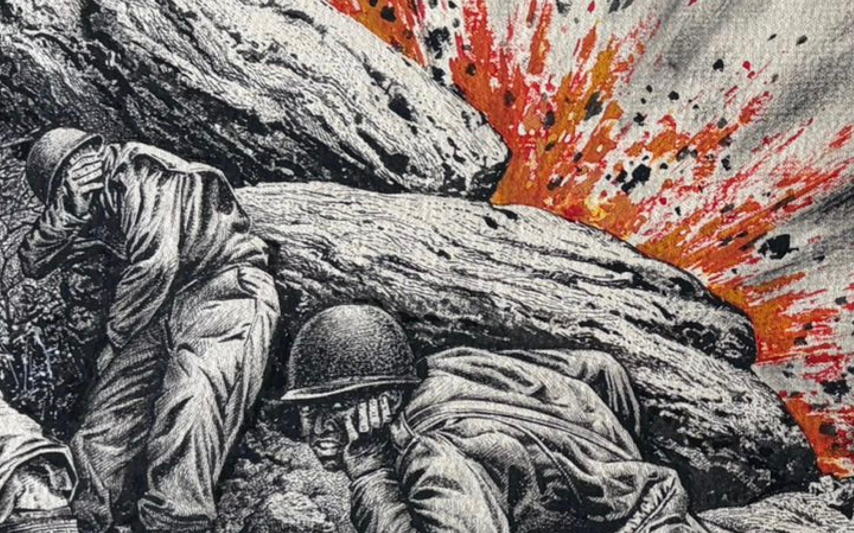 Cubierta de soldados durante la batalla - Ilustración original de guerra de Charles Burki, 1953 en Bueno estado para la venta en Langweer, NL