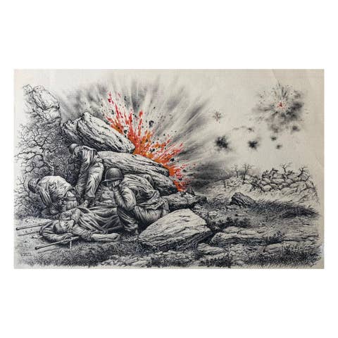 Soldiers Cover During Battle – Original War Illustration by Charles Burki, 1953