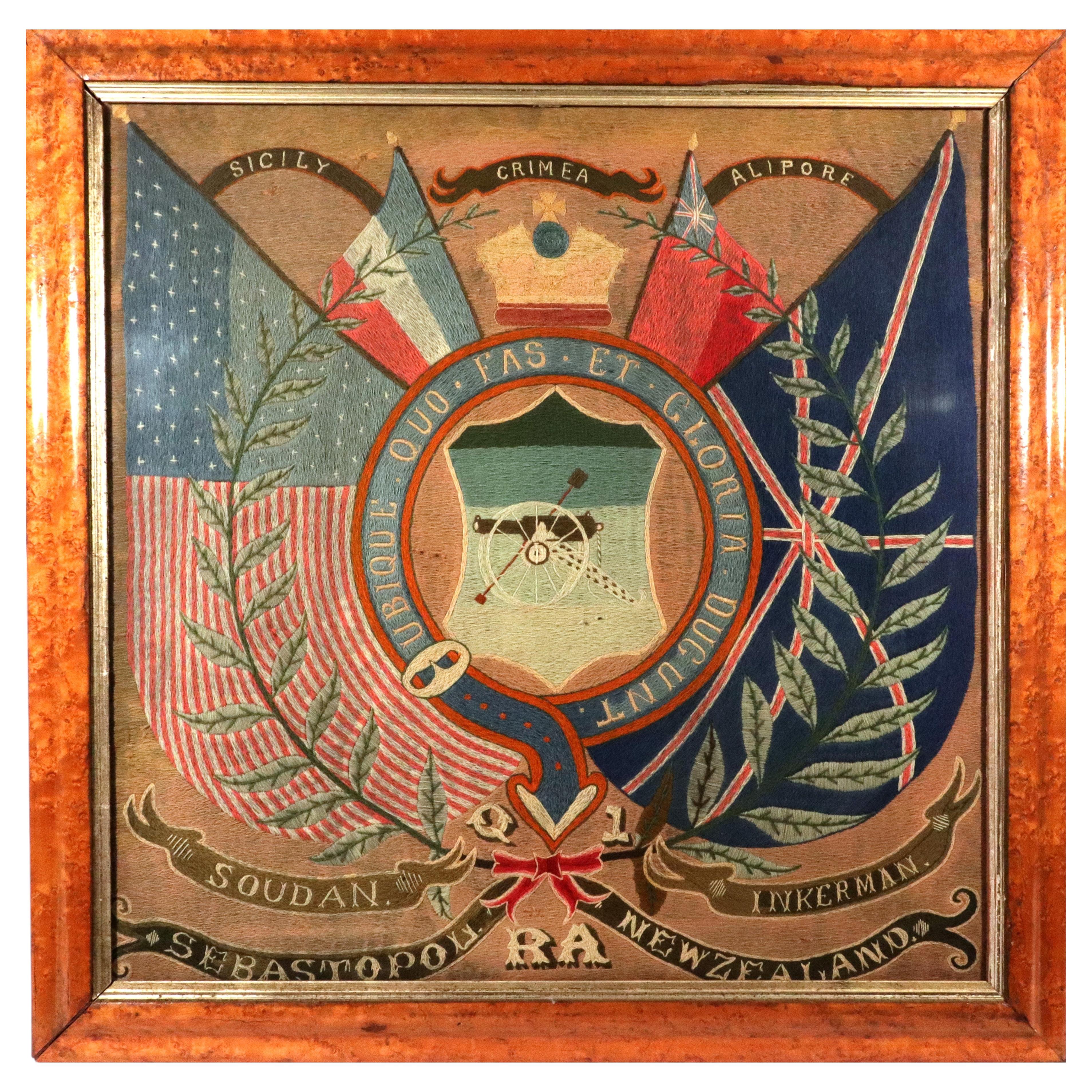 Soldier's Woolwork Royal Artillery Badge, American Flag, British, circa 1885