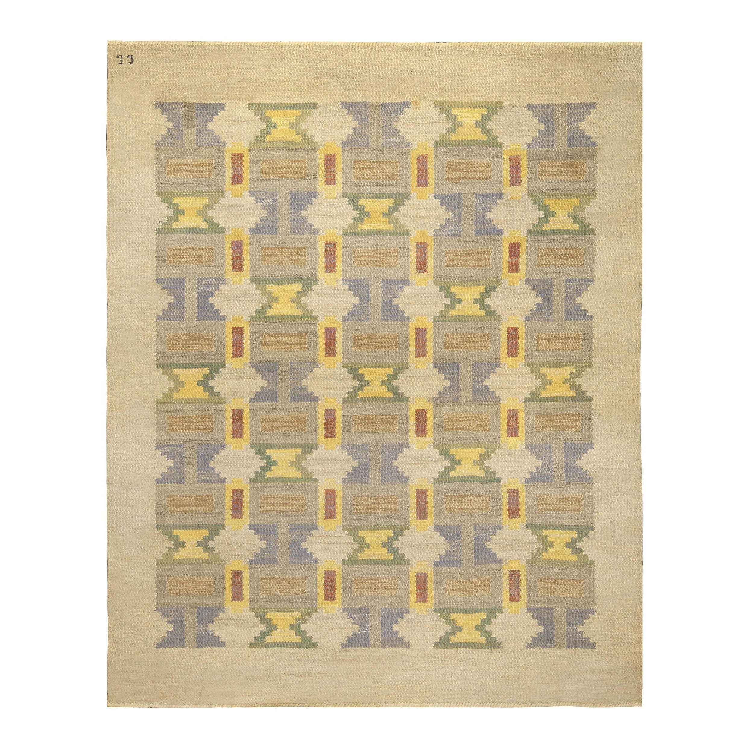 Tappeto vintage svedese a trama piatta "Soldis" (Sun Haze) di Judith Johansson