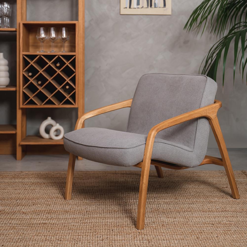 Hand-Carved Sole Armchair Grey - Solid Oak Wood For Sale