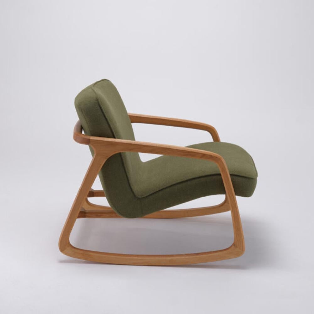 Turkish Sole Rocking Armchair Green - Solid Oak Wood For Sale