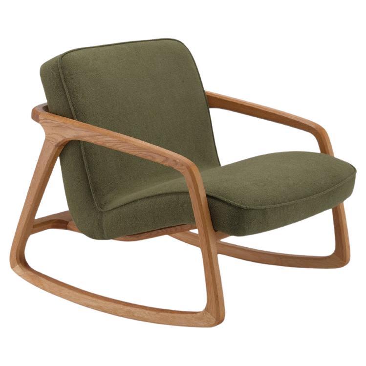 Sole Rocking Armchair Green - Solid Oak Wood For Sale