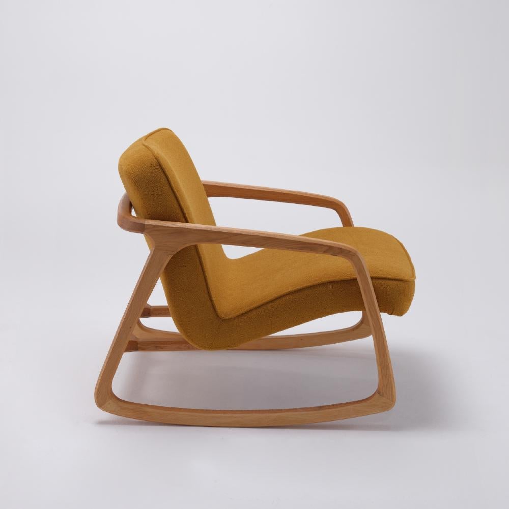 Scandinavian Modern Sole Rocking Armchair Mustard - Solid Oak Wood For Sale