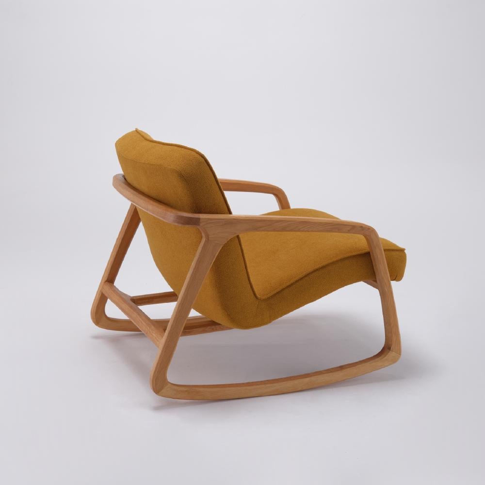 Turkish Sole Rocking Armchair Mustard - Solid Oak Wood For Sale