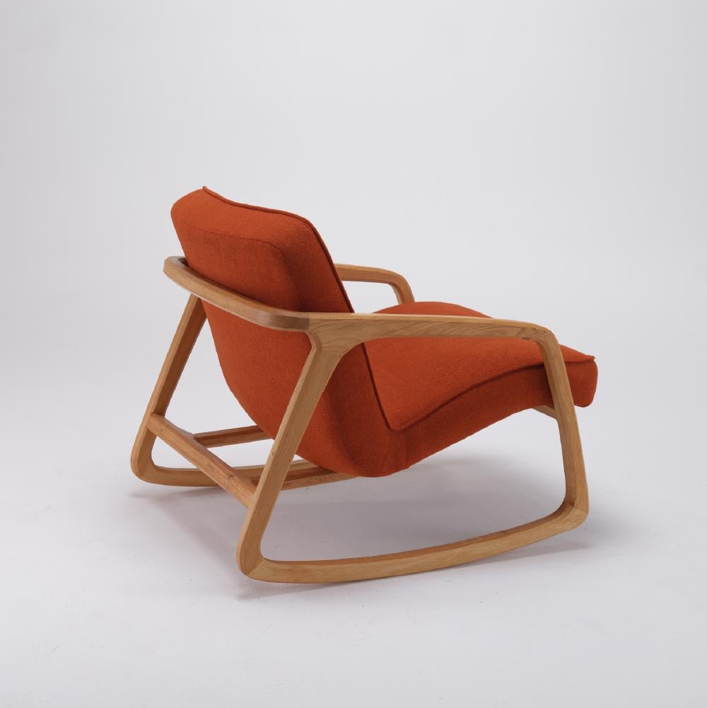 Scandinavian Modern Sole Rocking Armchair Orange - Solid Oak Wood For Sale