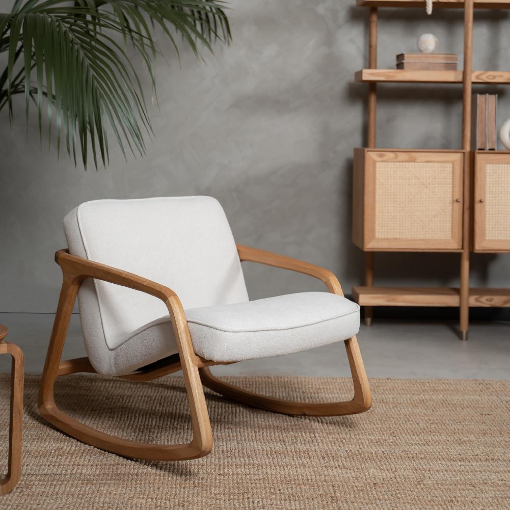 Sillón balancín Sole Blanco - Madera maciza de Roble Turco en venta