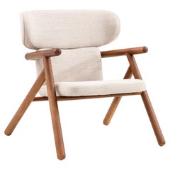 Sole Scandinavian-Styled Armchair in Walnut and Off-White Fabric