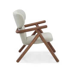Scandinavian-Style Armchair in Off-White Leather and Walnut Finish - Sole Line