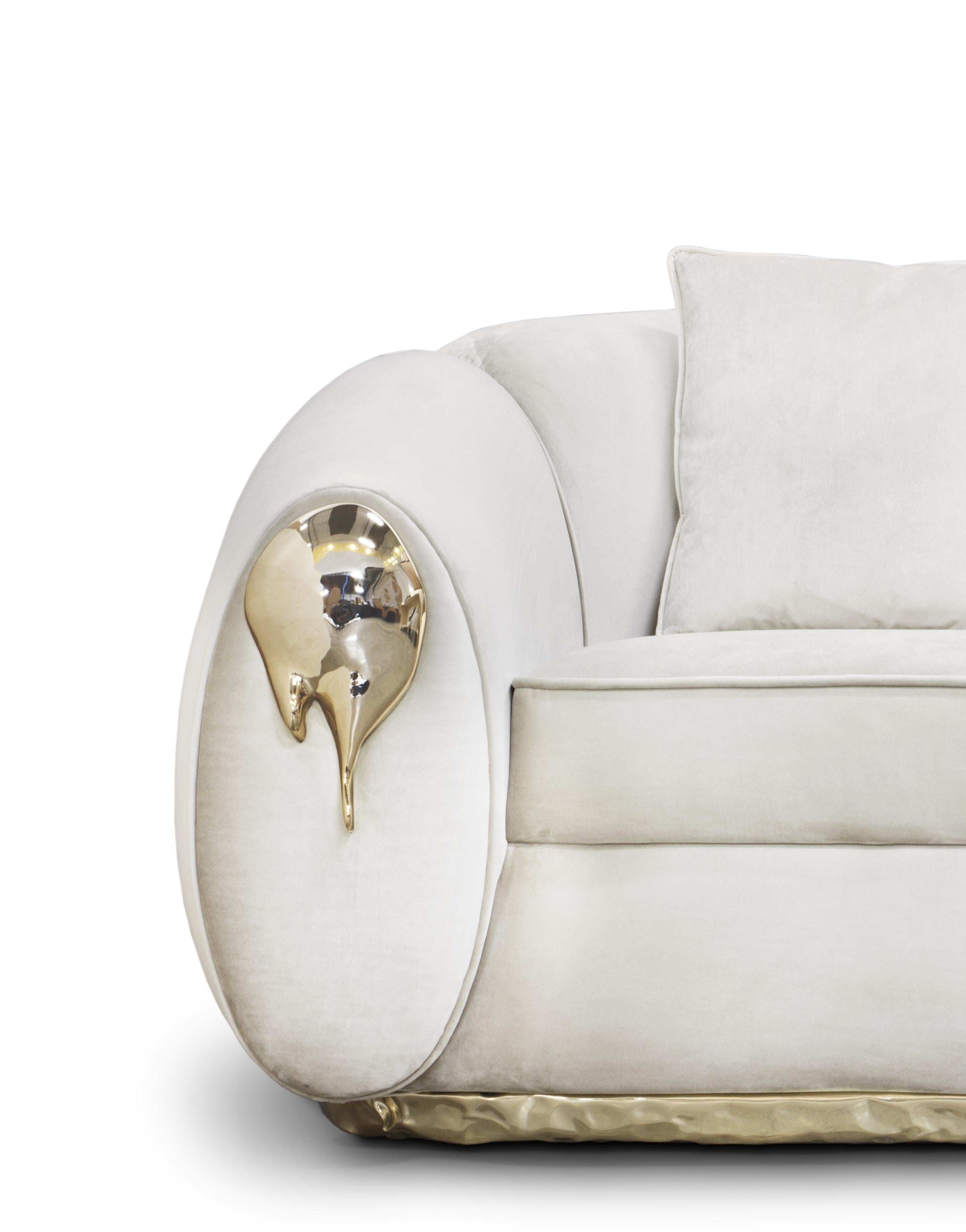 XXIe siècle et contemporain Fauteuil Soleil - Laiton et tissu moulés à la main - Boca do Lobo en vente