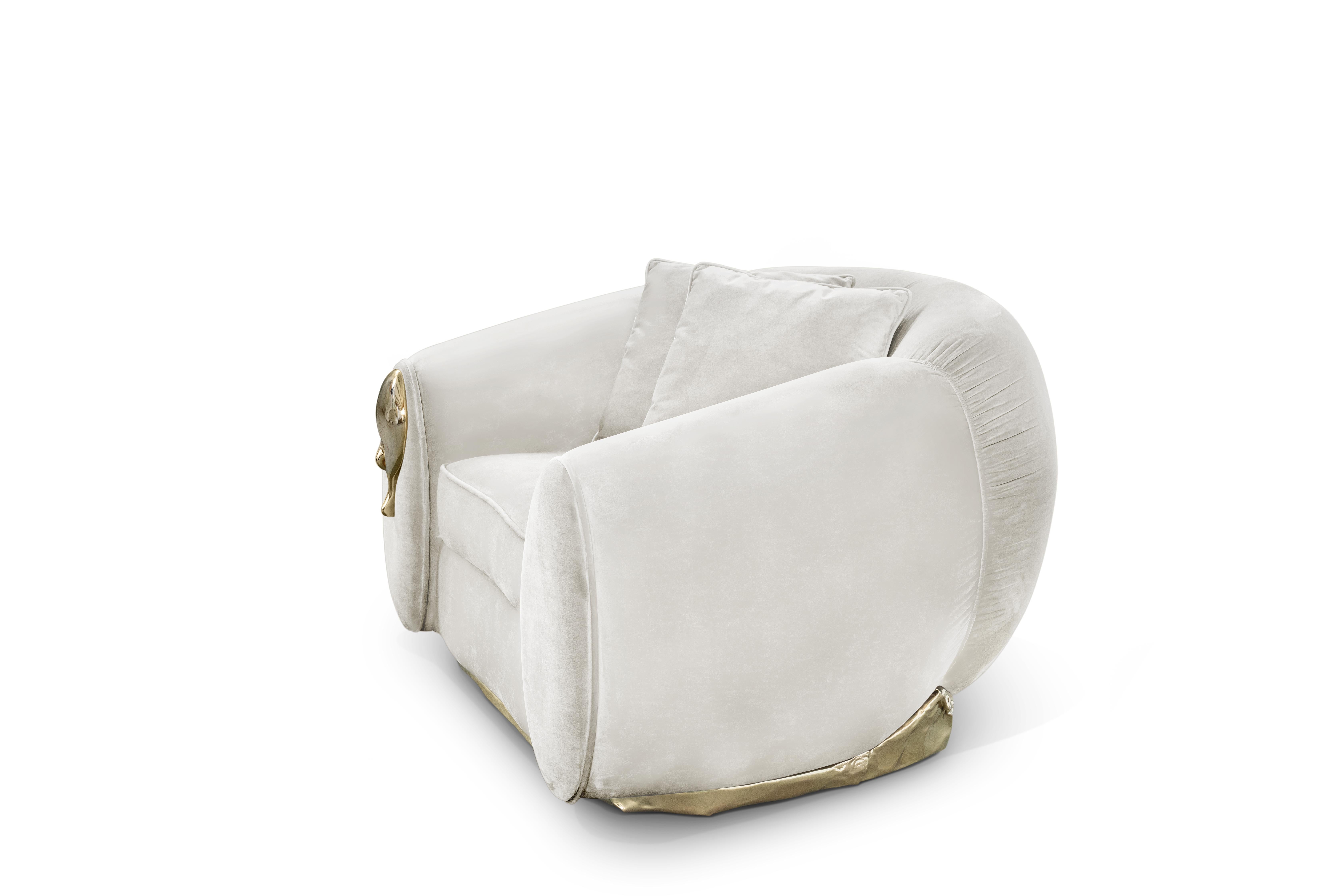 Portugais Fauteuil Soleil - Laiton et tissu moulés à la main - Boca do Lobo en vente