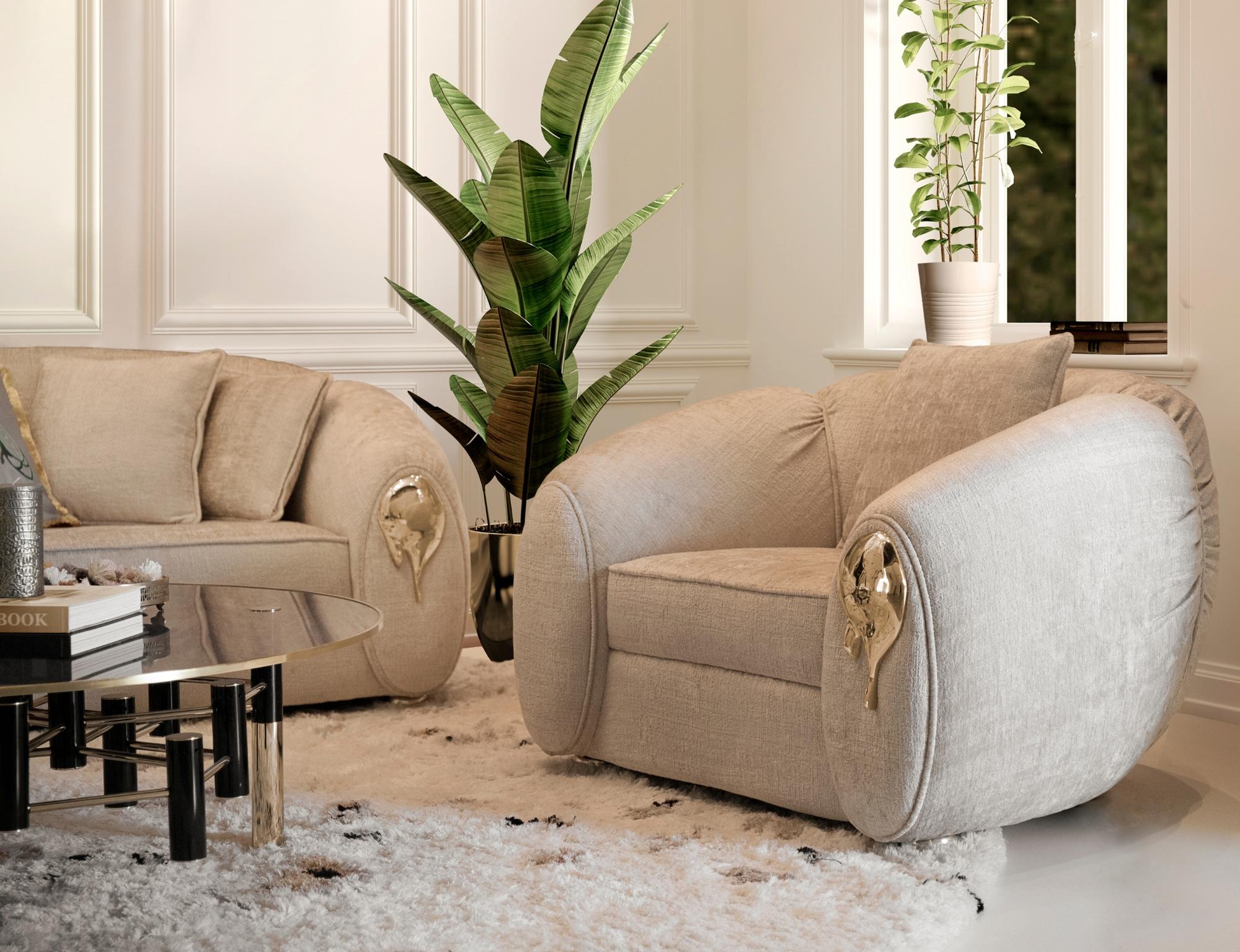 Fauteuil Soleil - Laiton et tissu moulés à la main - Boca do Lobo en vente 4