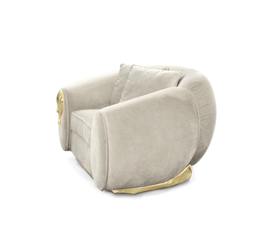 Modern Soleil Armchair with Brass Detail by Boca do Lobo In New Condition For Sale In New York, NY