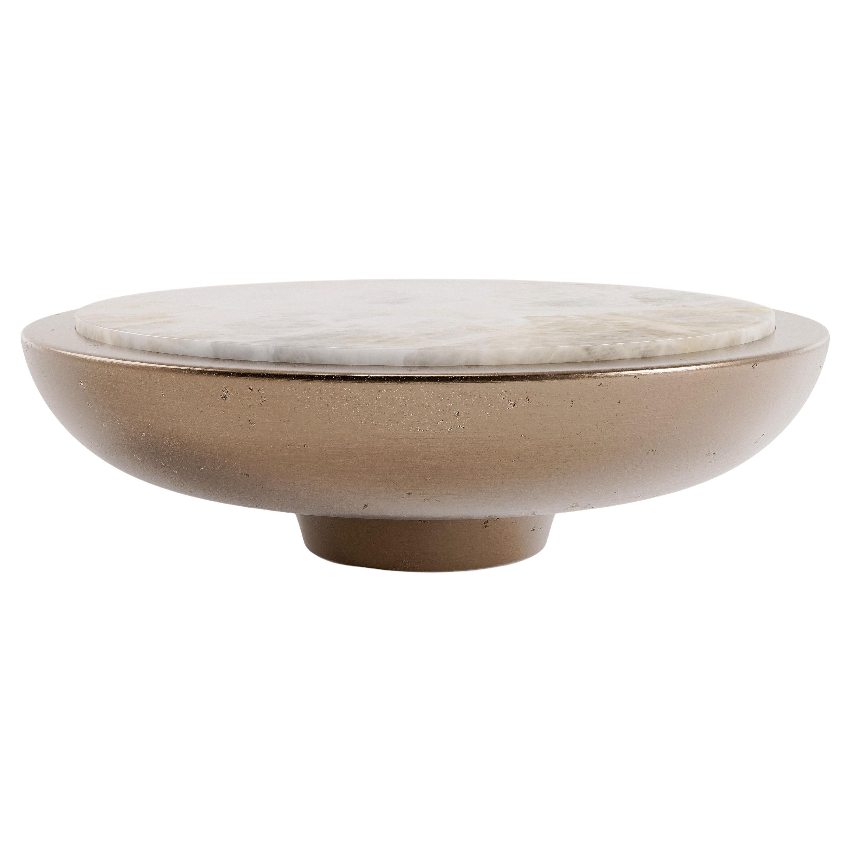 Table basse Soleil en bronze et onyx blanc par Verena Brausch en vente