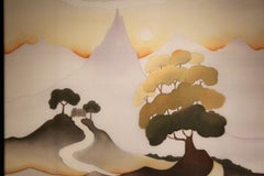 'Soleil Couchant' Acquarello su seta dipinto a mano e firmato da Odille Penelle