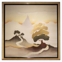 „Soleil Couchant“ Handbemalte und signierte Aquarelle auf Seide von Odille Penelle