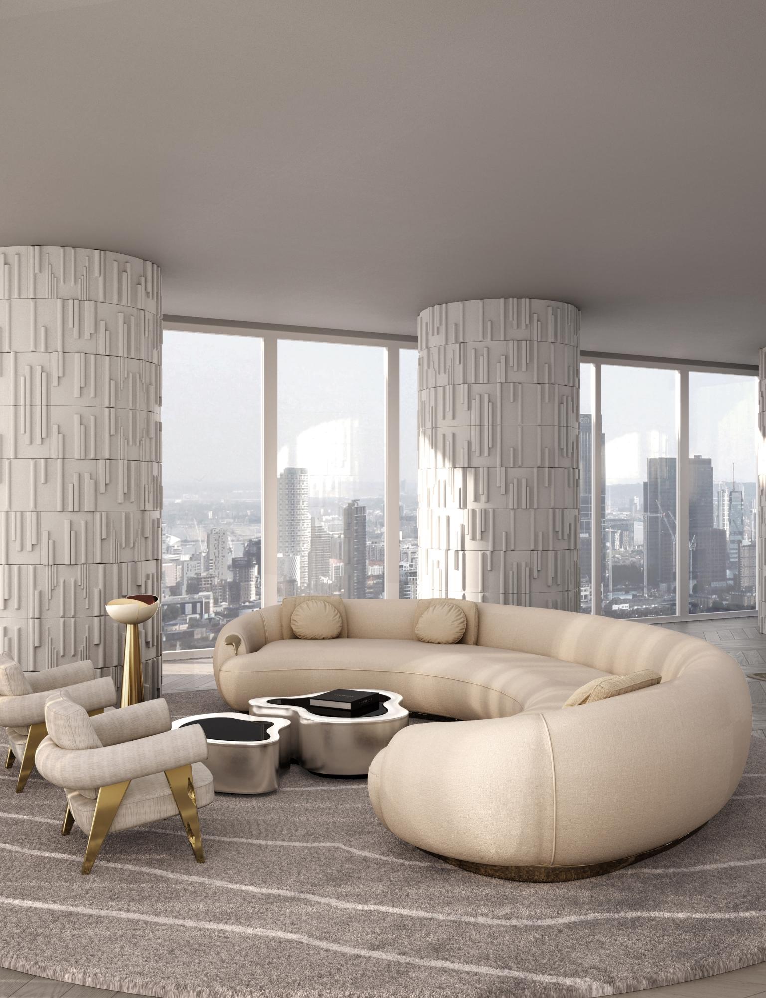Soleil Gebogenes Sofa - Handpoliertes gegossenes Messing & Stoff - Boca do Lobo im Angebot 14