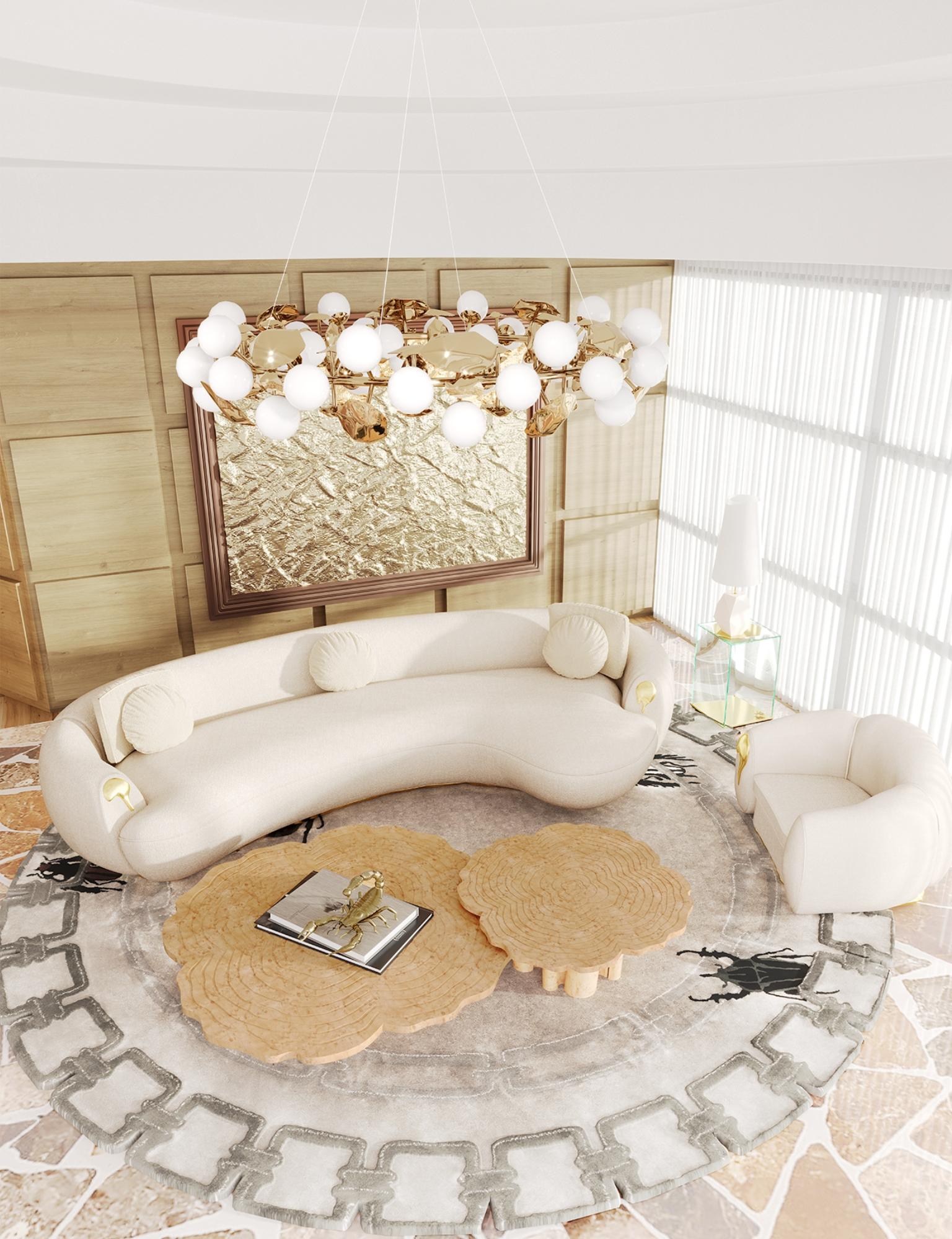 Soleil Gebogenes Sofa - Handpoliertes gegossenes Messing & Stoff - Boca do Lobo im Angebot 8