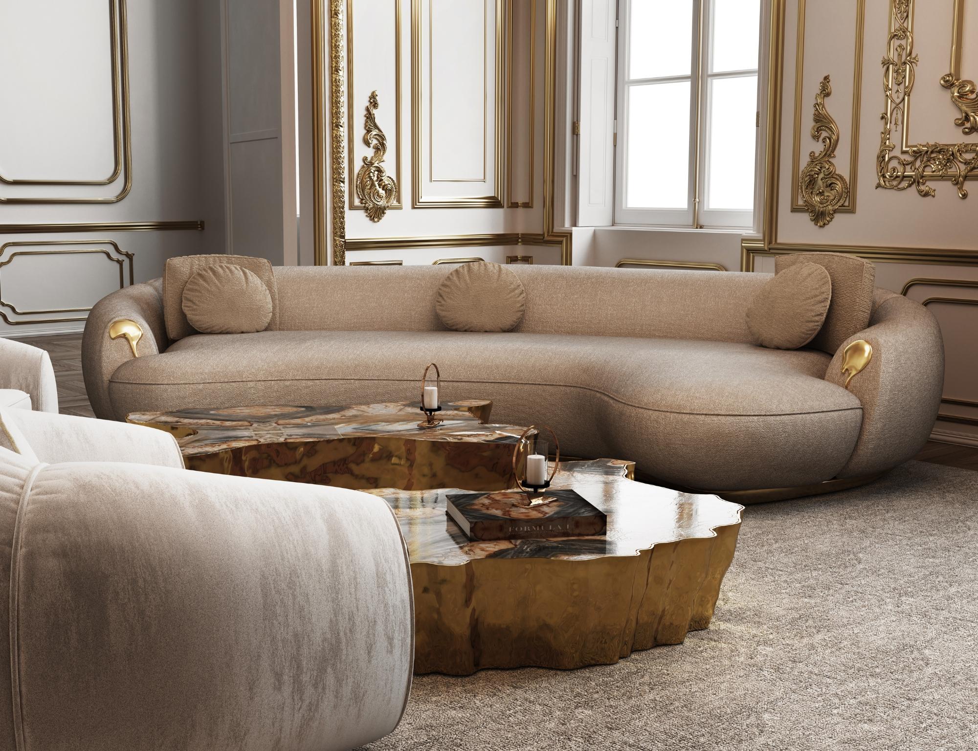 Soleil Gebogenes Sofa - Handpoliertes gegossenes Messing & Stoff - Boca do Lobo im Angebot 11